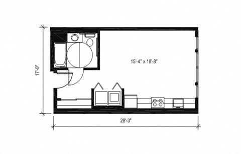 Floor plan for studio, 1 bath, 457 sqft